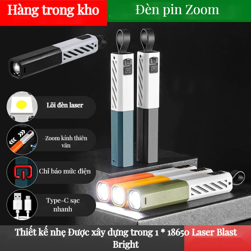 Nâng cấp đa chức năng mới đèn pin laser trắng Type-C có thể sạc lại ngoài trời kính thiên văn zoom di động LED khẩn cấp đèn pin mạnh