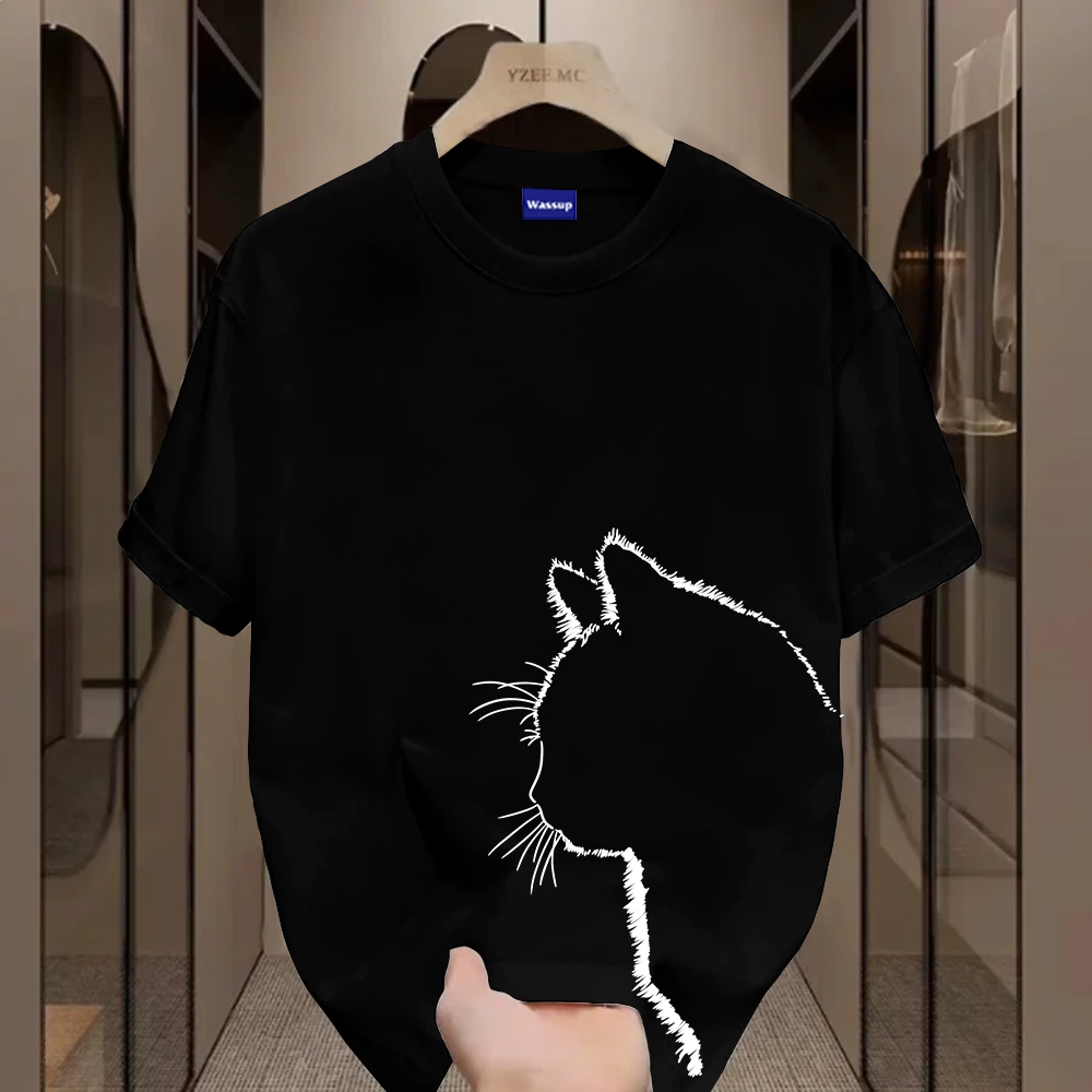 ✨Hàng có sẵn✨WASSUP Cat silhouette-Áo thun nam mới! cotton, thời trang, Unisex