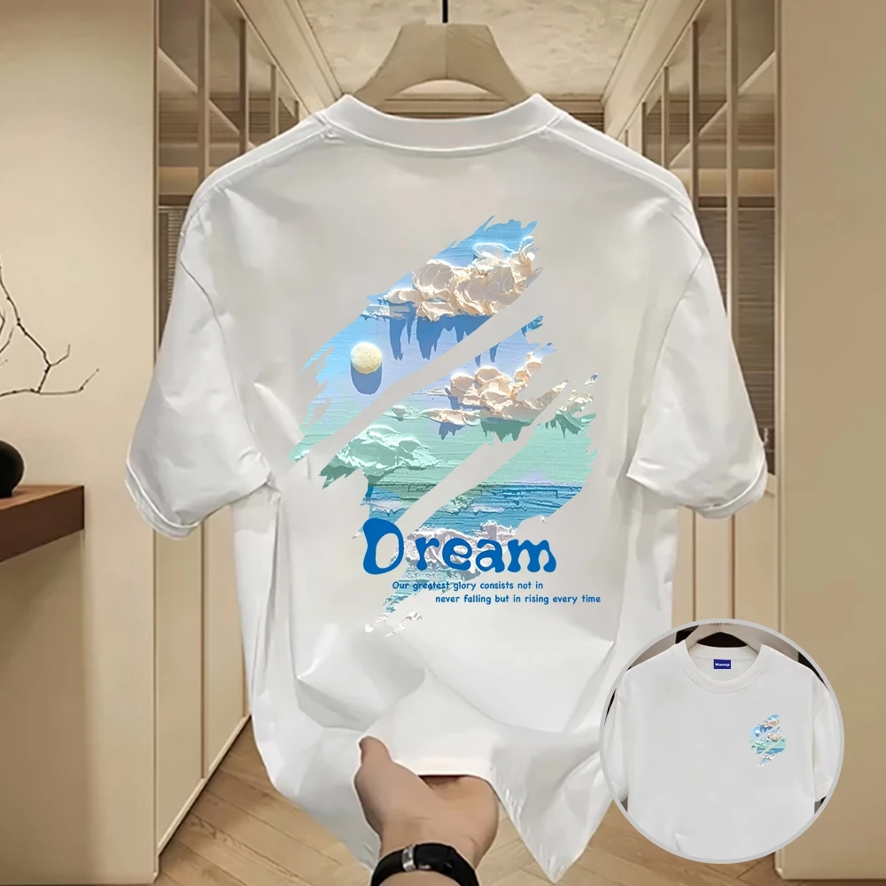 ✨Hàng có sẵn✨WASSUP Sky Blue Mountain Peak-Áo thun nam mới! cotton, thời trang, Unisex