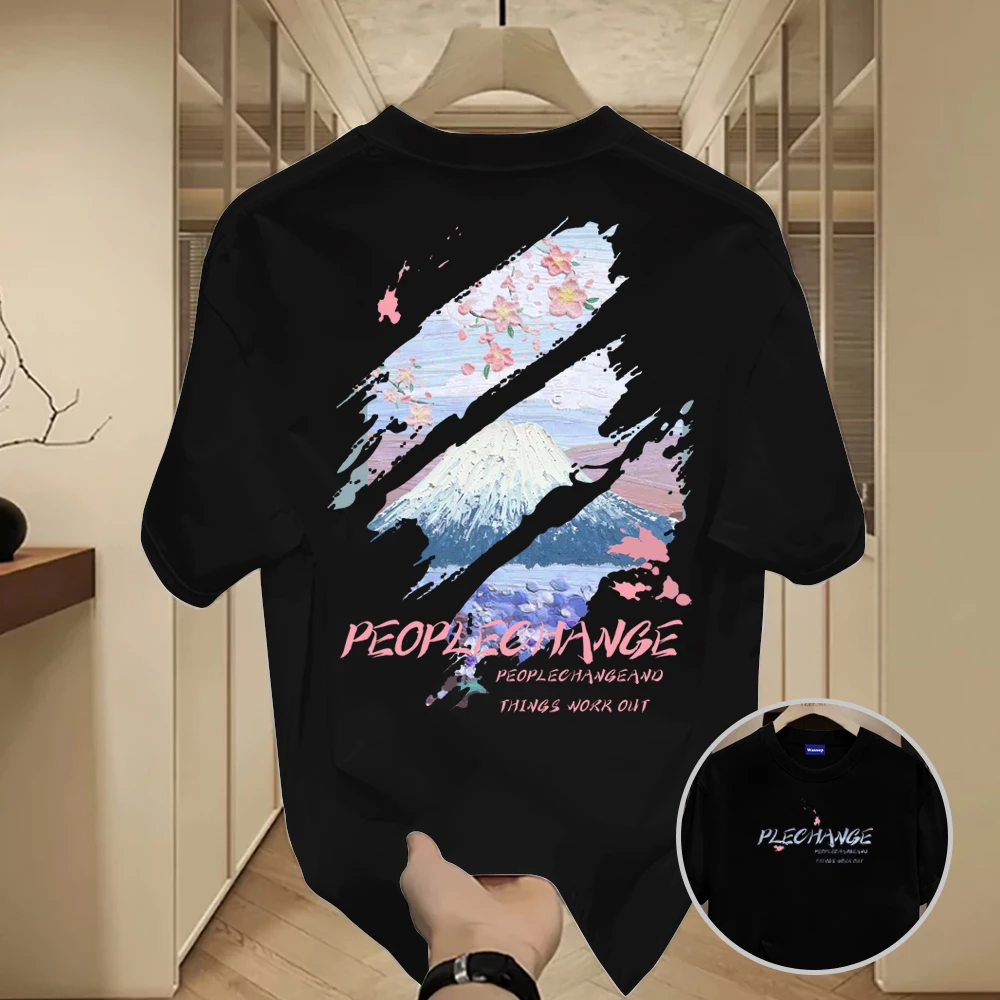 ✨Hàng có sẵn✨WASSUP Sakura Mount Fuji-Áo thun nam mới! cotton, thời trang, Unisex