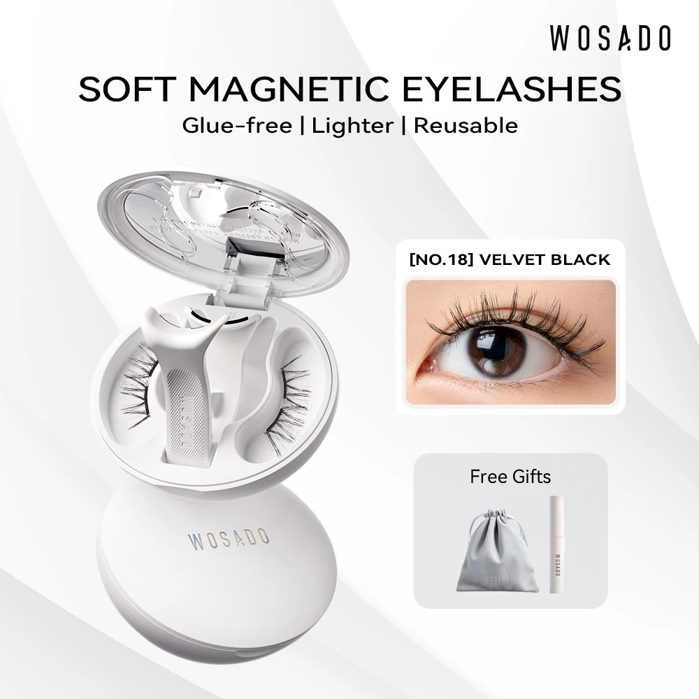 Wosado Lông Mi Từ Tính Số 18 VELVET ĐEN Chuyên Nghiệp Cao Cấp Có Thể Tái Sử Dụng An Toàn Dupont 3D Lông Mi Giả Bằng Sáng Chế Lông Tơ Pháp Tốt Hơn Cho Mí Mắt Đôi Bold Trang Điểm Tinh Tế