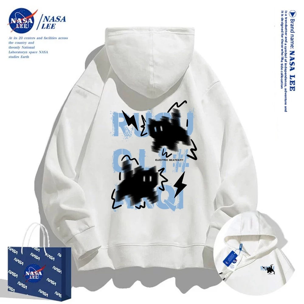 Áo hoodie NASA，áo hoodie có mũ mèo nhỏ ngạc nhiên, 100% cotton, dáng rộng, unisex