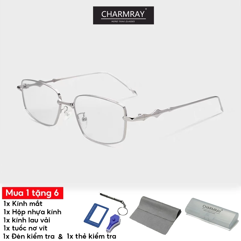 Charmray Kính mắt chống bức xạ hình chữ nhật kính đổi màu Khung kim loại nhỏ dành cho nam và nữ