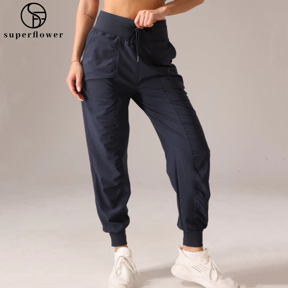 Superflower Nữ Nhanh Khô Thể Thao Tập Gym Thể Dục Quần Nỉ Với Cả Hai Mặt Túi Chạy Bộ Thể Thao Chạy Bộ Quần Dây Rút