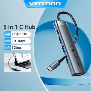 Hub USB C Vention 5 trong 1 cổng với 4k 60hz 5Gbps PD100w C sang HDMI USB 3.0 cho máy tính xách tay