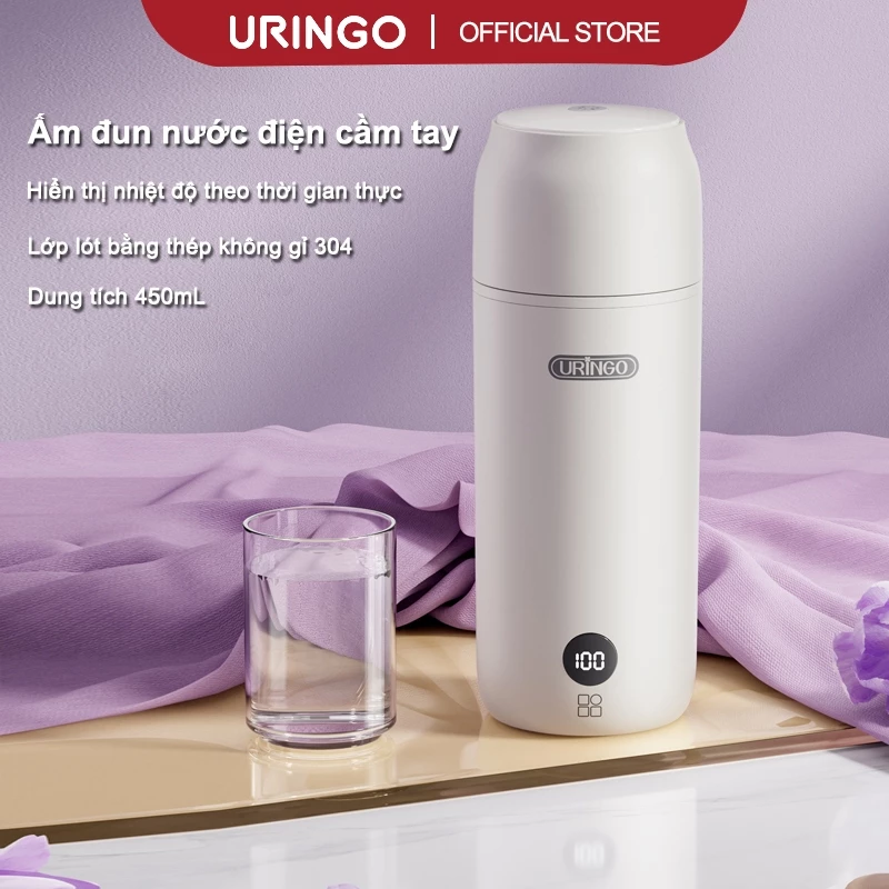 Ấm đun nước điện URINGO Cốc nước nóng điện di động Làm nóng nhanh Lâu trôi Giữ ấm (450ml)