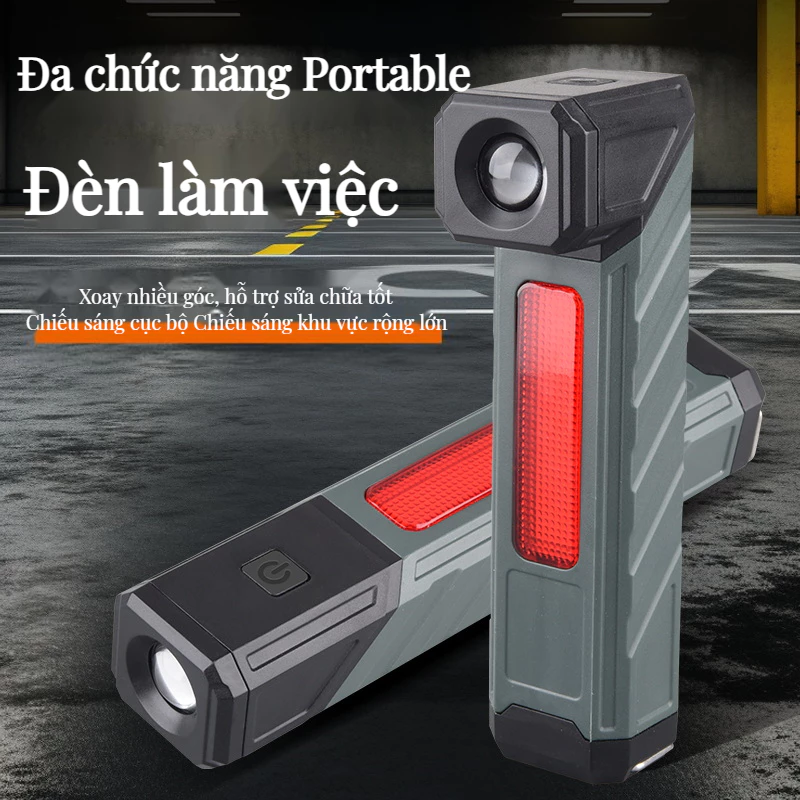 Đèn làm việc COB đa năng được nâng cấp Type-C có thể sạc lại có móc từ tính đèn đỏ cảnh báo đèn bảo trì đa chức năng