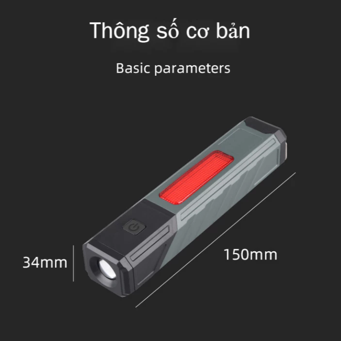 Đèn làm việc COB đa chức năng được nâng cấp Type-C Sạc tích hợp pin, Xoay có móc từ tính, Đèn cảnh báo đèn đỏ Đèn bảo trì đa chức năng
