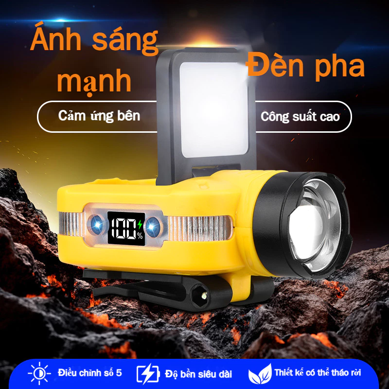 Nâng cấp ngoài trời đa năng cảm ứng mũ đèn pha kẹp vành TYPE-C sạc ánh sáng mạnh Đèn pha LED siêu sáng Đèn pha cảnh báo màu đỏ xanh lam