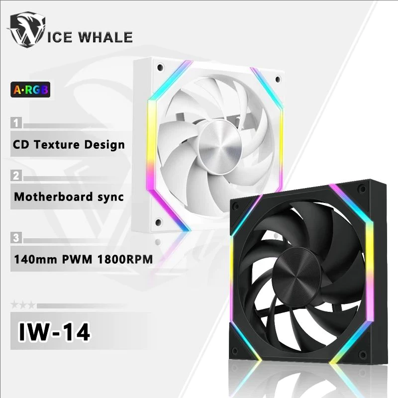 Ice Whale IW-14 PC Case Fan 14cm 5V3Pin ARGB 4Pin PWM Quạt làm mát yên tĩnh 12V Khối lượng không khí lớn 61.5CFM / 800-1800RPM