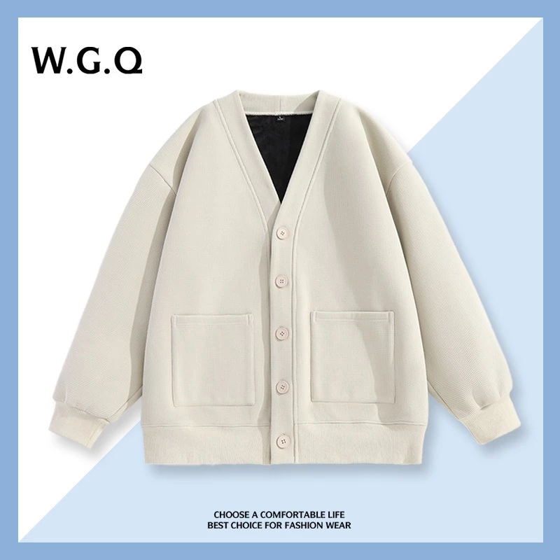 [W.G.Q] Áo khoác cardigan nam Áo Khoác Cardigan lót nhung phong cách Hàn Quốc giữ ấm mẫu mới