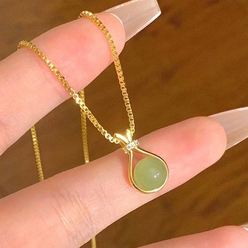 SweetyboxVòng cổ Thép Titan Đính Ngọc Bích Đơn Giản Thời Trang Cho Nữ