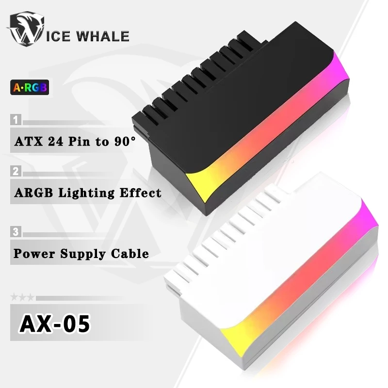 Ice Whale AX-05 ATX 24 Pin đến 90° Argb Bộ chuyển đổi phích cắm điện Bo mạch chủ Bộ kết nối cáp mô-đun DIY Gắn phụ kiện
