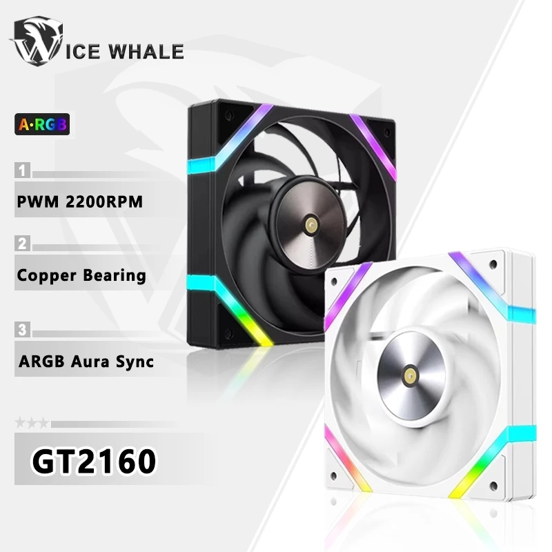 Quạt ốp lưng ICE Whale GT2160 120mm 5V 3PIN ARGB Hiệu ứng ánh sáng 4PIN Vòng bi đồng 800-2200RPM Quạt làm mát Bo mạch chủ Đồng bộ hóa chiếu sáng