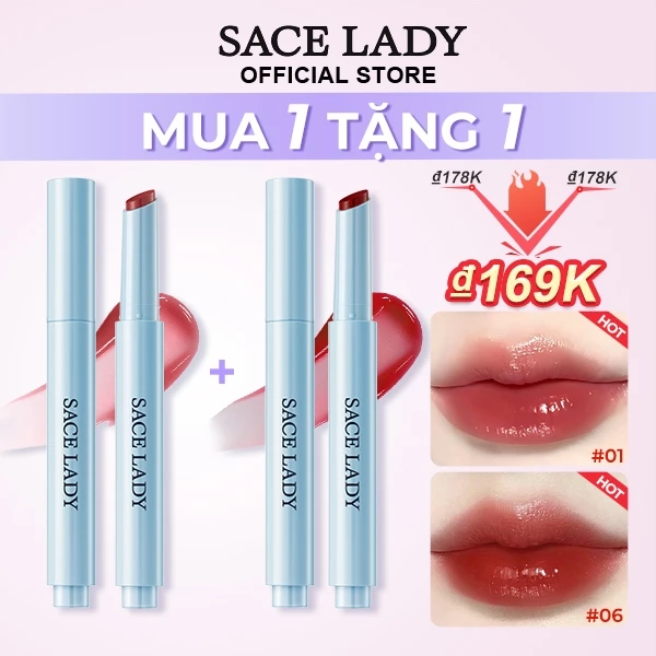 Son Bóng SACE LADY  Mát Màu Nước Lấp Lánh Một Cú Nhấp Chuột Bóng Sáng Bóng Trang Diểm Môi  2 Chiếc