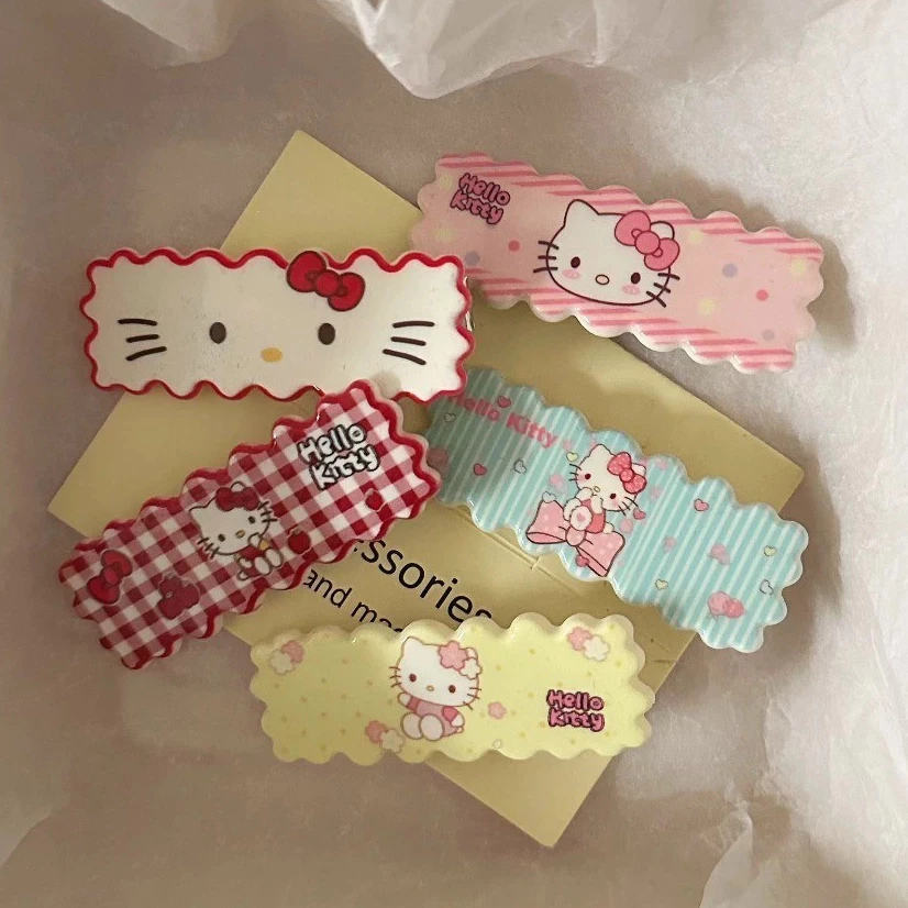 💕Dreamy💕Thời Trang Bé Gái Nhựa Hoạt Hình Kitty Kẹp Tóc Hình Học Sóng Kẹp Tóc