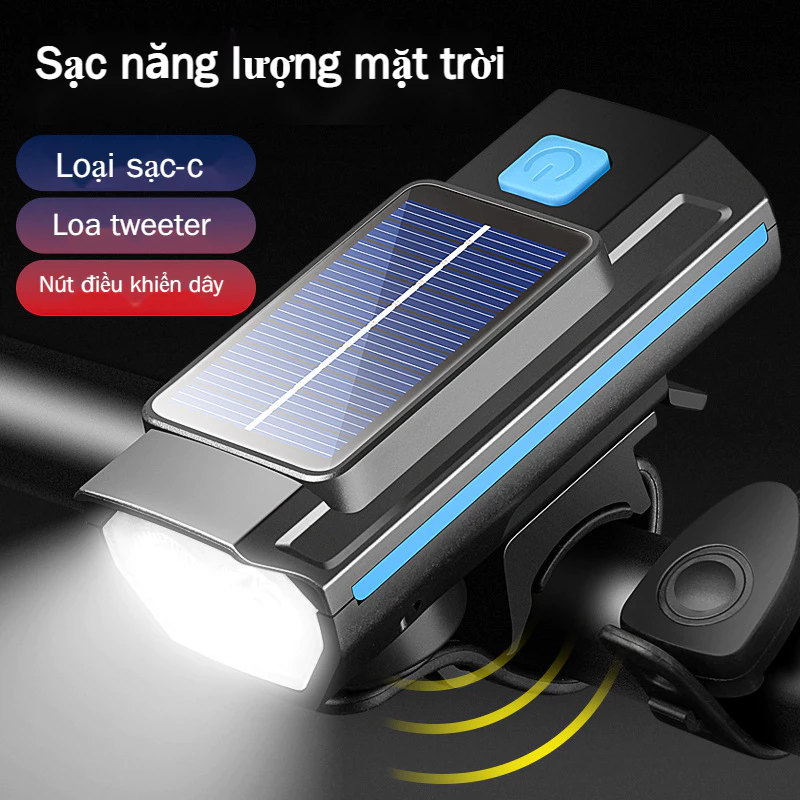 Đèn xe đạp đa chức năng và tiện lợi được nâng cấp Đèn pha xe đạp leo núi sạc năng lượng mặt trời Đèn pha xe đạp leo núi siêu sáng pha mạnh được trang bị còi báo động cao