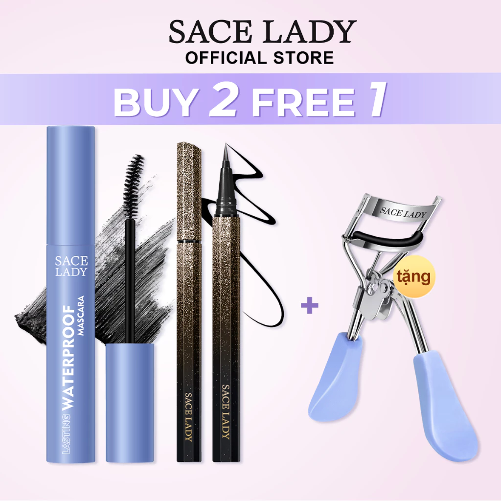 Set SACE LADY Bút Kẻ Mắt Mascara Và Dụng Cụ Kẹp Bấm Cong Lông Mi Chống Thấm Nước Lâu Trôi Làm Dẹp
