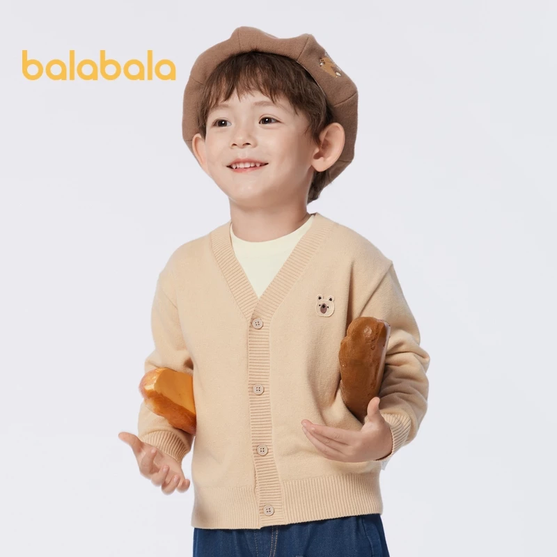 Áo len Cardigan bé trai Balabala Xuân Thu Hàng dệt kim mới dành cho trẻ mới biết đi và trẻ sơ sinh sành điệu và hợp thời trang