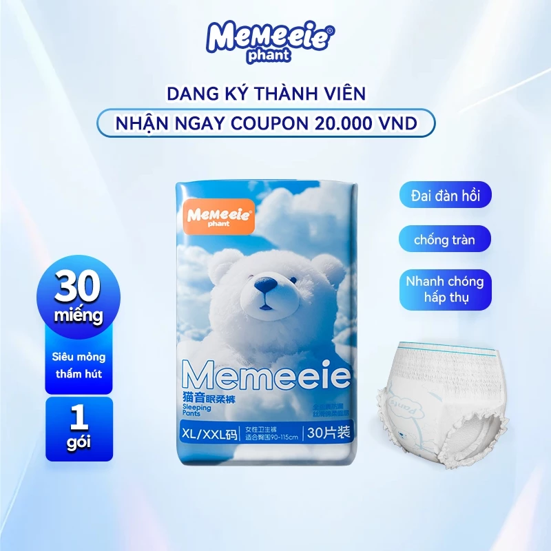 Bäng ve sinh dang quàn Memeiee 30 miêng,Sièu mòng thám húttót, chóng tràn hièu quà[Che tên SP]