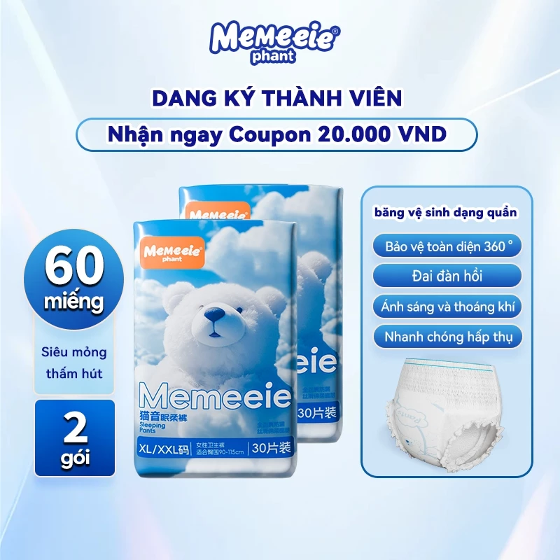 Memeeie 60 Miéng bäng vé sinh dang quàn sièu tièn dung, antoàn, thoāi mái