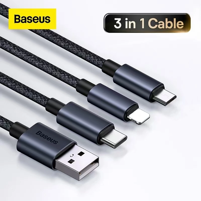 Cáp sạc Baseus 3 trong 1 USB sang M + C + L Tương thích cho Huawei Samsung