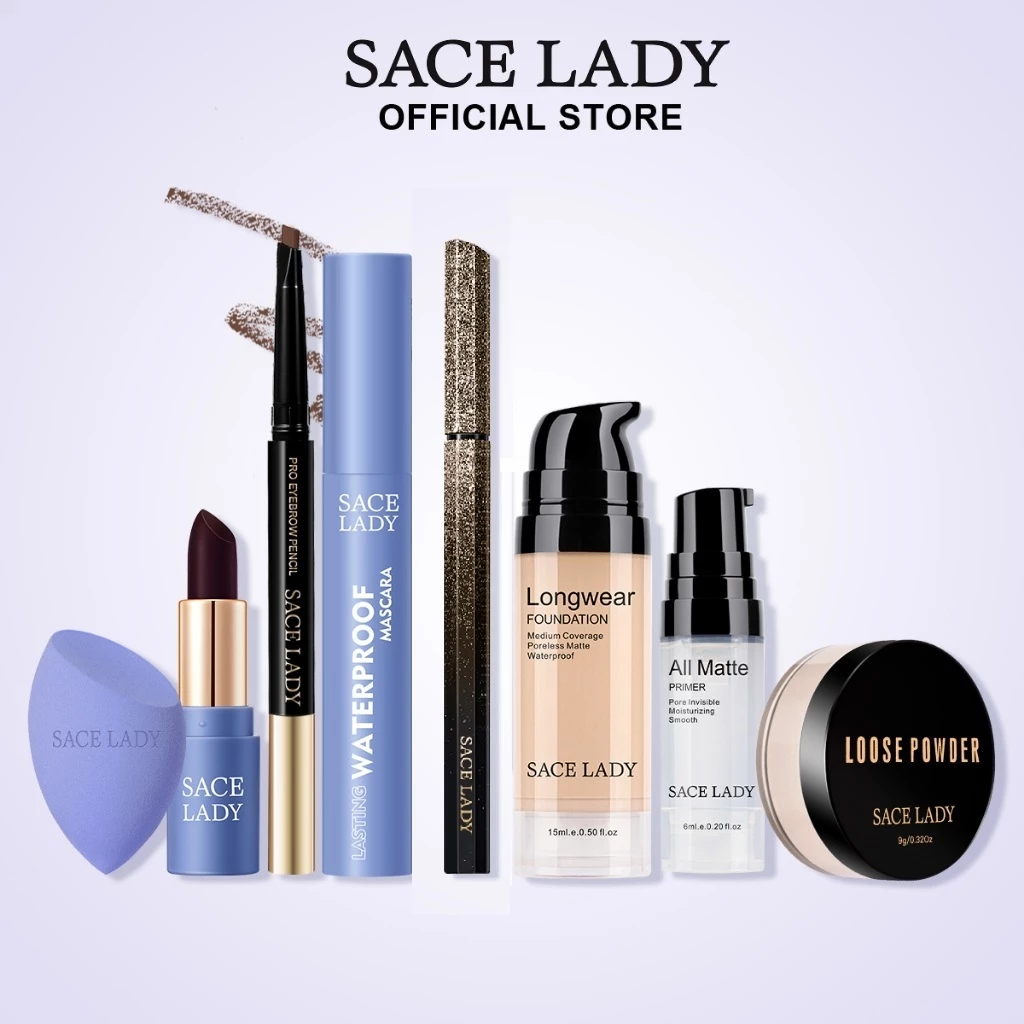 Bộ trang điểm 8 món SACE LADY gồm son môi/kem che khuyết điểm/kẻ mắt/chì kẻ lông mày chống thấm nước cao cấp