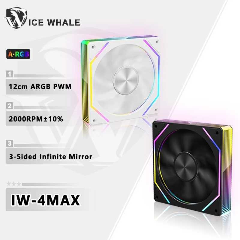 Ice Whale IW-4MAX ARGB CPU Ốp Lưng Quạt 120mm 3 Mặt Toàn Màn Hình Gương Vô Hạn Bo Mạch Chủ Chiếu Sáng Đồng Bộ 2000RPM Quạt Làm Mát CPU