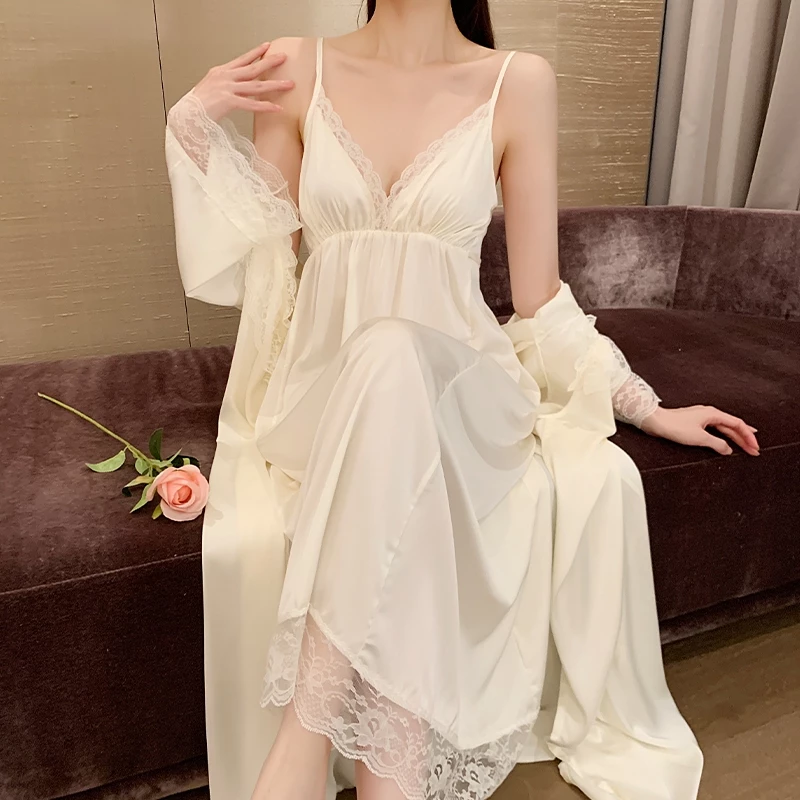 TEEFENG Váy Ngủ Nữ Lụa Cao Cấp Viền Đăng Ten Phong Cách Gợi Cảm Hai Dây Miếng Lót Ngực Mặc Nhà