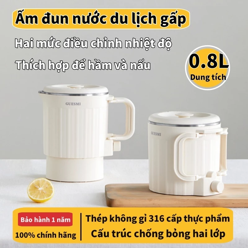 Di động du lịch điện cốc sưởi ấm văn phòng gấp ấm đun nước điện 316 thép không gỉ cách nhiệt tích hợp ấm đun nước điện mini