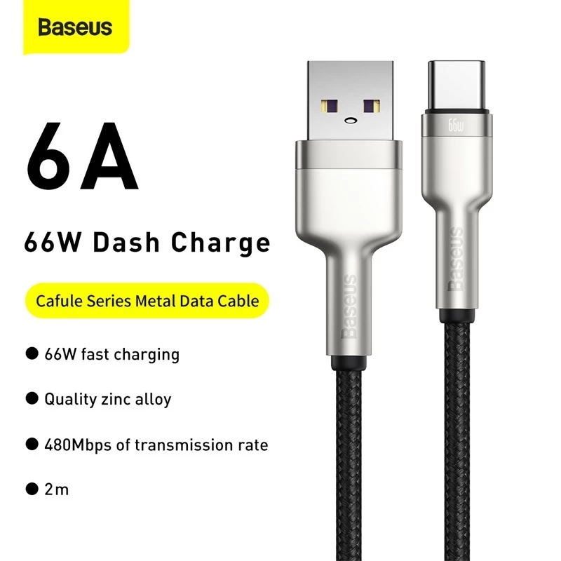 Cáp dữ liệu Baseus 6A USB sang Type-C 66W USB-C Sạc nhanh cho Huawei Mate 40 Pro P30 Pro Hỗ trợ truyền dữ liệu 480Mbps