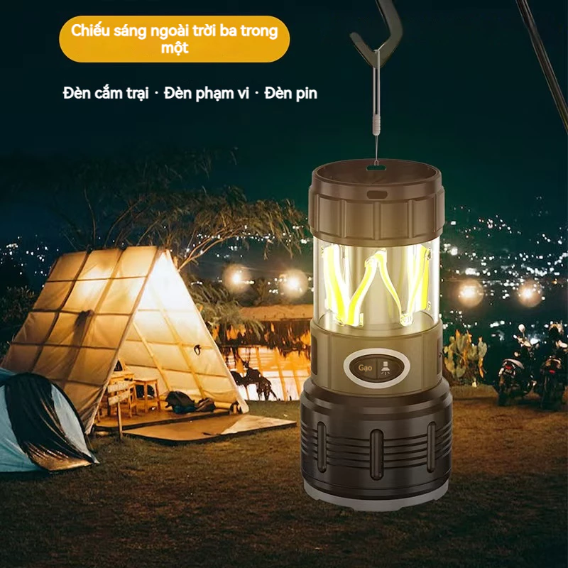 Ngoài Trời Đa Năng Ánh Sáng Mạnh Đèn Pin Tầm Xa type-c Sạc Hợp Kim Nhôm Siêu Sáng Độ Bền Dài Ngoài Trời COB Cắm Trại Ánh Sáng Bầu Không Khí Ánh Sáng