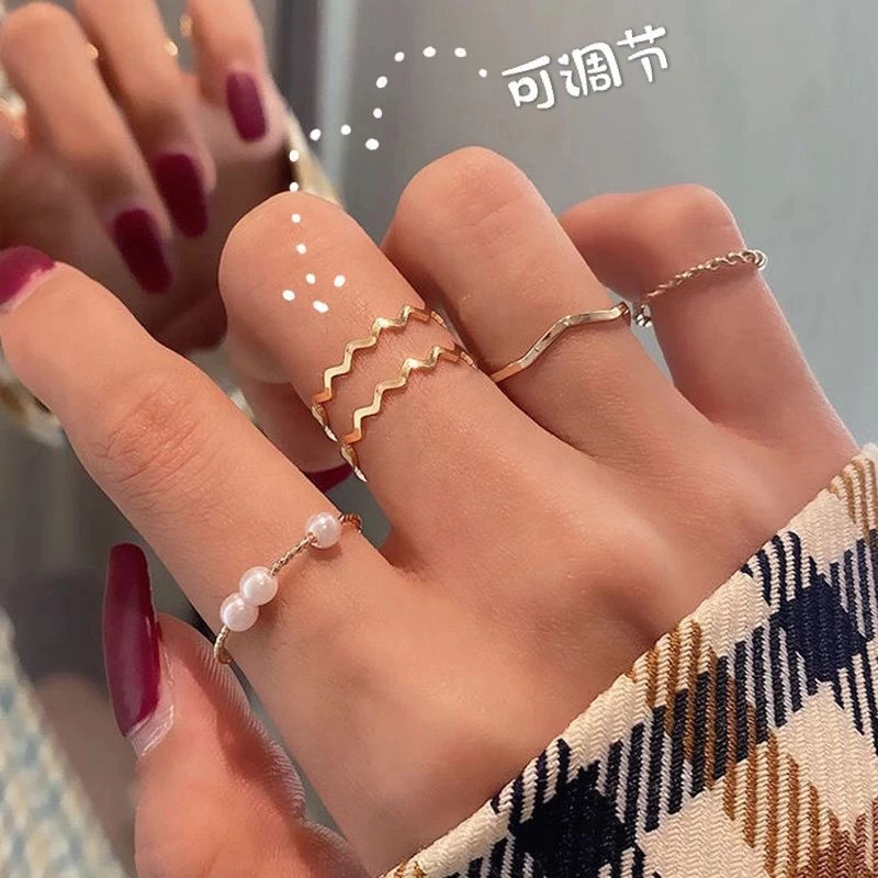 💕Dreamy💕Set 5 nhẫn kim loại đính ngọc trai nhân tạo thời trang sành điệu cho nữ