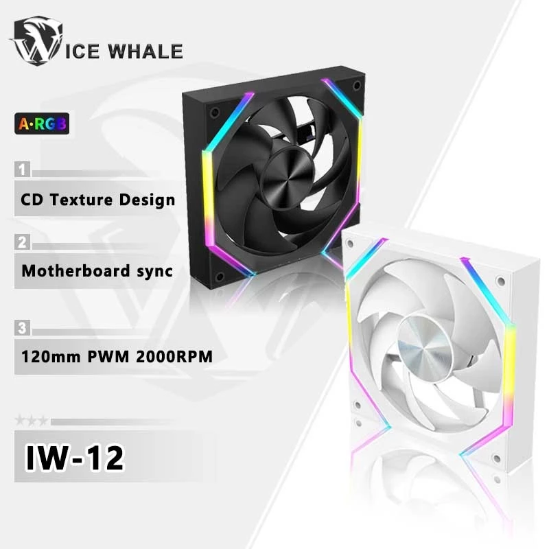 Ice Whale IW-12 Máy Tính PC Quạt 120mm ARGB 4 Pin Quạt Làm Mát Yên Tĩnh 12V Khối Lượng Không Khí Lớn 61.5CFM / 2000RPM
