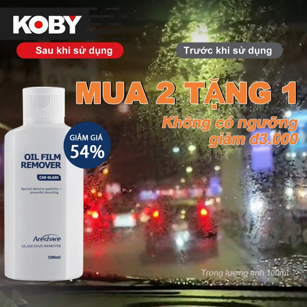 KOBY Dung Dịch Tẩy Vết Dầu Kính Ô Tô | Xịt Khử Màng Dầu Kính Chắn Gió | Chống Mưa & Làm Sạch 2s | An Toàn Cho Kính Sau/Kính Lái