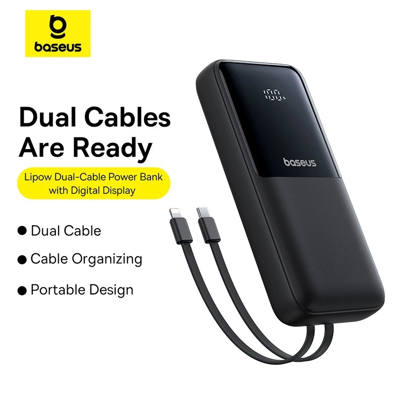 Sạc Dự Phòng Baseus Lipow 20000mAh – Cáp Kép, Màn Hình Kỹ Thuật Số, Công Suất 22.5W