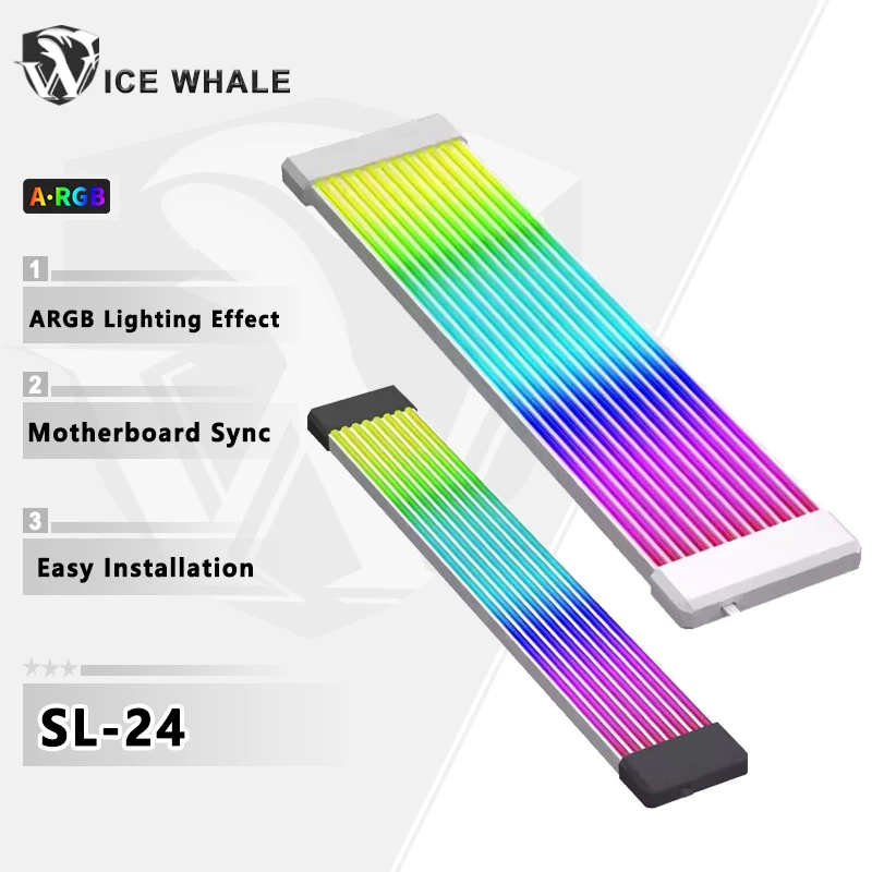Ice Whale SL-24 ARGB Neon Line 24PIN Bo mạch chủ 8PIN Card đồ họa Dây cấp nguồn phát sáng 5V 3pin ARGB Mainboard đồng bộ chiếu sáng