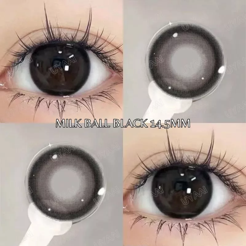 Kính Áp tròng MCK1 UYAAI Lens Màu Đen Snowball Cận 0.00--4.00 Độ, Độ Giãn Tròng 14.5mm【Mua 1 Được 2; 1 Cặp+1 khay】