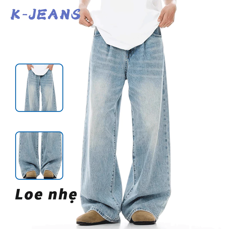 Quần jean ống rộng nam quần denim xanh quần ống rộng unisex jean dài nam jean bigsize bò ống rộng nam wash Phong Cách boy phố xu hướng