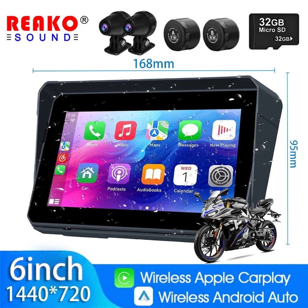 ✨2025✨REAKO Hệ Thống Định Vị Xe Máy Carplay TPMS Kết Nối Điện Thoại Di Động Chống Nước 6 inch Trợ Lý Giọng Nói HD GPS IPS Màn Hình Đầu Ghi Xe Hơi