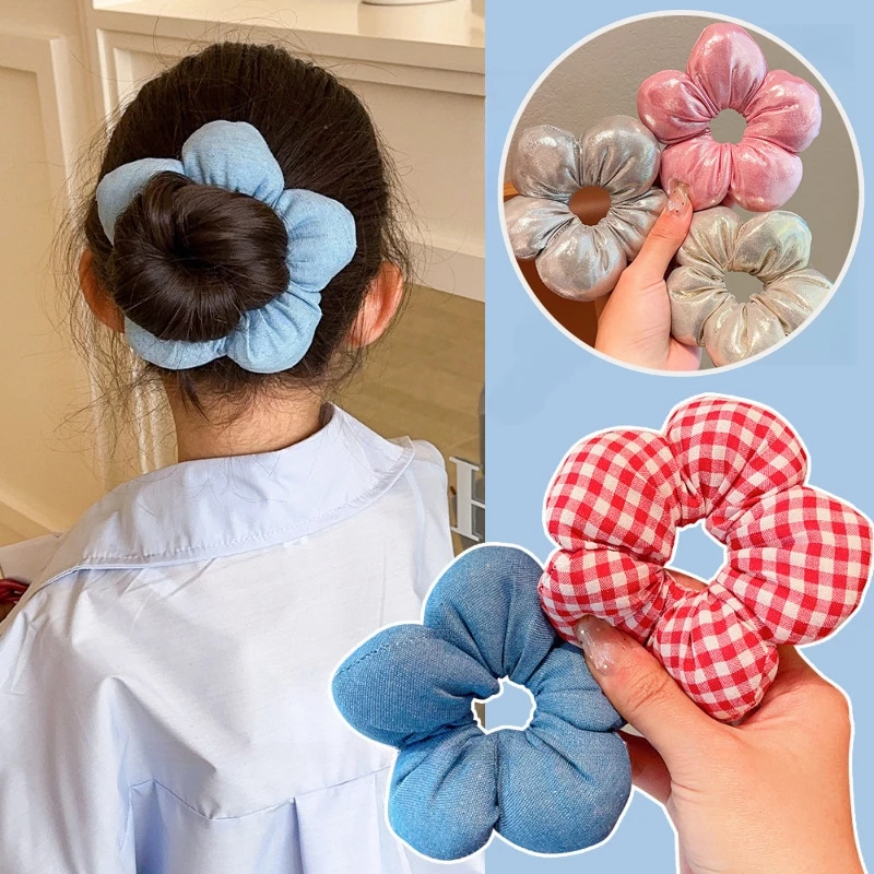 Vòng Cài Tóc Hoa Nổi 3D Kẻ Carô Cho Bé Gái - Dây Buộc Tóc Búi Cao Cấp Phụ Kiện Tóc Thời Trang Trẻ Em