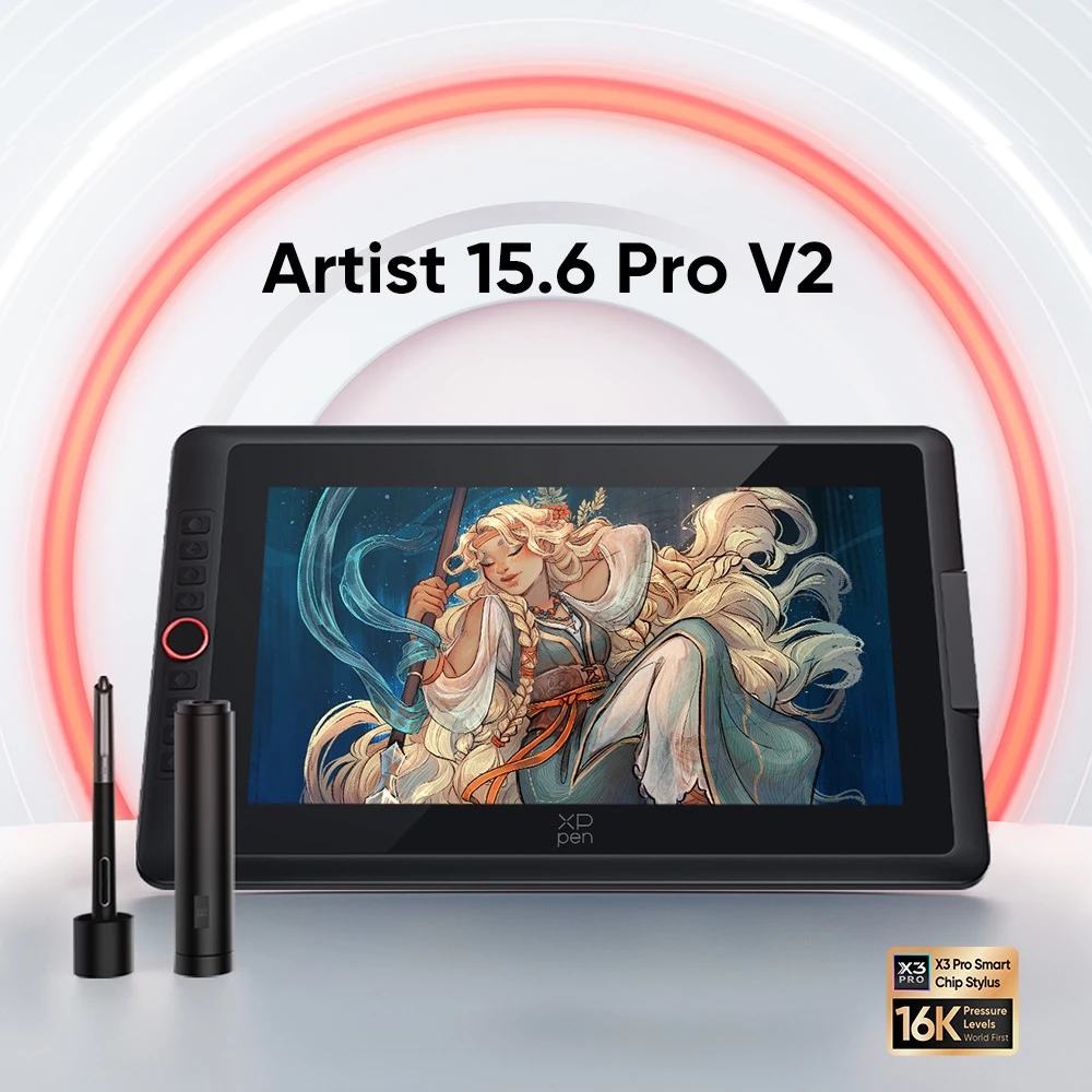 XPPen Artist 15.6 Pro V2 Pen Display Màn hình vẽ đồ họa 15.4 inch với mặt số màu đỏ & 16K & Nghiêng