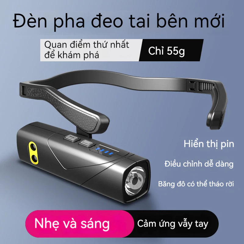 Ánh sáng băng đô nhẹ ngoài trời với đèn pha cảm ứng độ bền cực dài type-C sạc nguồn ánh sáng kép màu đỏ và trắng bên treo tai loại đèn chạy ban đêm