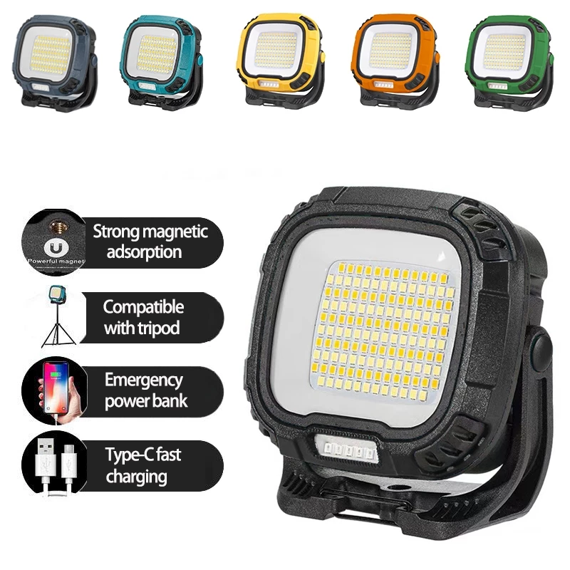 Nâng cấp Đa chức năng COB Đèn làm việc Type-C Sạc tích hợp Pin ngoài trời Chiếu sáng từ tính Máy chiếu Đèn LED cắm trại di động