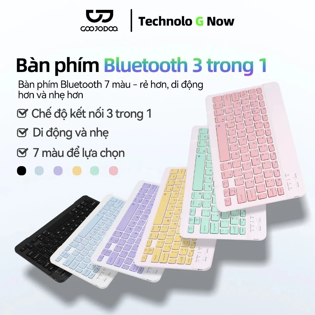GOOJODOQ Bộ Bàn Phím Và Chuột Bluetooth Không Dây  Cho iPad Android Điện Thoại Laptop Máy Tính Bảng Nhỏ Mini Màu Tím