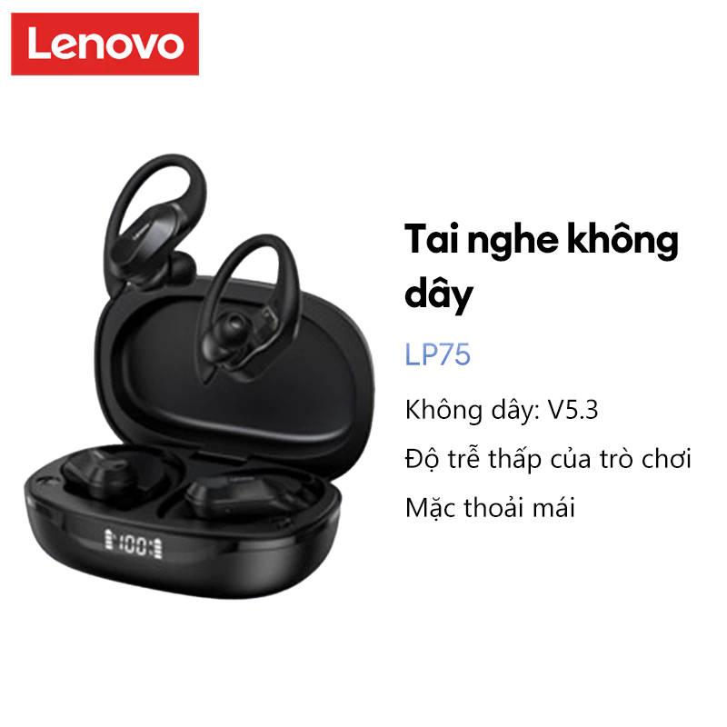 Tai nghe Bluetooth Lenovo LP75 âm thanh âm lập thể HD giảm ồn chống nước 400mah Bluetooth 5.3
