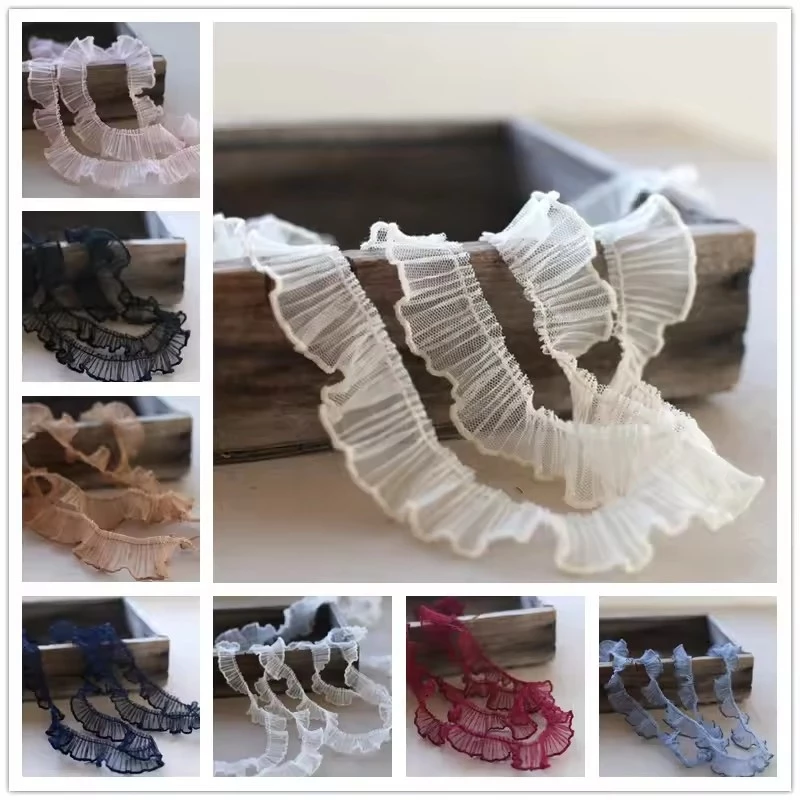 2 Hàng Nhiều Màu Thêu Gấp Ren Vải Viền DIY May Đính Cho Quần Áo Trang Trí Đầm Phụ Kiện 2CM Rộng