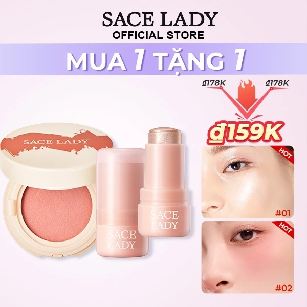 Combo Phấn Má Hồng + Bắt Sáng Dạng Thỏi SACE LADY Màu Sắc Lâu Trôi Đa năng Kết Cấu Mượt Mà Trang điểm Mặt