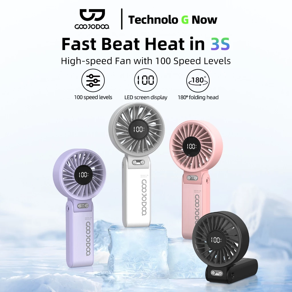 【Bảo hành tại địa phương】 GOOJODOQ Quạt gấp 3 trong 1 180° im lặng 100 cấp độ có thể điều chỉnh siêu năng lượng gió Quạt di động Màn hình LED