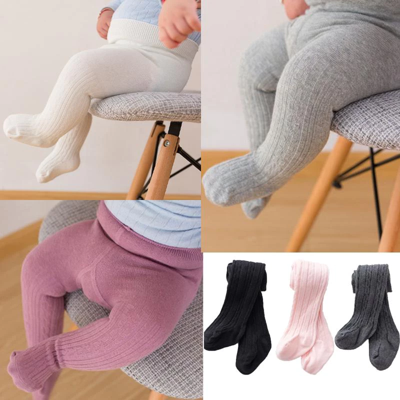 1Pc Trẻ Sơ Sinh Tập Đi Eo Cao Bảo Vệ Bụng Quần Đan Chân Cho Bé 0 ‐ 4 Tuổi, Mềm Mại Co Giãn Cao Cotton Màu Trơn Tất Trẻ Em